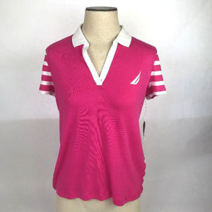 Nautica Ladies Stripped Top Cotton Fuschia Size Me